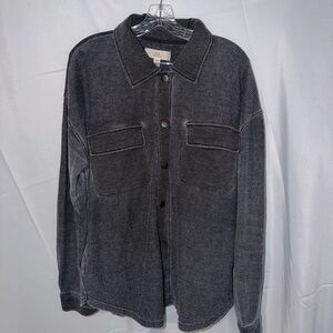 Thread & Supply Charcoal Ribbed Button-Up Cardigan Jacket